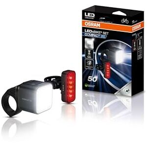 OSRAM LEDsBIKE Compact 50 Set Juego de Luces Recargables para Bicicleta (Delantera y Trasera), homologadas StVZO, compatibles con Soportes Garmin, Tres Niveles de Brillo, 50 Lux OSRAM LEDsBIKE Compact 50 Set Juego de Luces Recargables para Bicicleta (Delantera y Trasera), homologadas StVZO, compatibles con Soportes Garmin, Tres Niveles de Brillo, 50 Lux