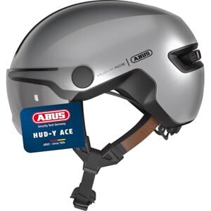 ABUS Casco Urbano HUD-Y Ace de : Elegante Casco de Bicicleta con Visera y luz Trasera LED Recargable magnética, para Hombre y Mujer, Color Plateado, Talla M. ABUS Casco Urbano HUD-Y Ace de : Elegante Casco de Bicicleta con Visera y luz Trasera LED Recargable magnética, para Hombre y Mujer, Color Plateado, Talla M.