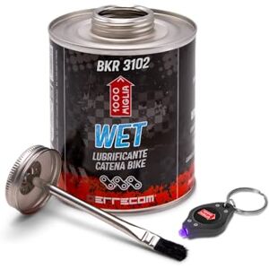 ERRECOM 1000 Miglia BKR 3102 Lubricante para cadenas de bicicletas WET- 900 ml, para condiciones húmedas, mojadas y con barro, tarro All-In-One con cepillo incluido ERRECOM 1000 Miglia BKR 3102 Lubricante para cadenas de bicicletas WET- 900 ml, para condiciones húmedas, mojadas y con barro, tarro All-In-One con cepillo incluido