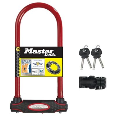 Master Lock Candado Bicicleta U, Llave, Soporte de Transporte, Antirrobo Certificado, XL, Rojo, Master Lock Candado Bicicleta U, Llave, Soporte de Transporte, Antirrobo Certificado, XL, Rojo,