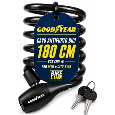 Goodyear Cable antirrobo para bicicleta de 180 cm con llave para MTB y City Bike Goodyear Cable antirrobo para bicicleta de 180 cm con llave para MTB y City Bike