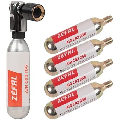 ZEFAL Pack EZ Big Shot y 4 Cartuchos de CO2 de 25g Inflador CO2 Bicicleta y 5 Cartuchos CO2 de Rosca Universal Bomba de CO2 MTB y Carretera Presta, Schrader y Dunlop Compacta, Ligera y Rápida ZEFAL Pack EZ Big Shot y 4 Cartuchos de CO2 de 25g Inflador CO2 Bicicleta y 5 Cartuchos CO2 de Rosca Universal Bomba de CO2 MTB y Carretera Presta, Schrader y Dunlop Compacta, Ligera y Rápida