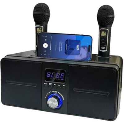 Bewinner Máquina de Karaoke con 2 Micrófonos Inalámbricos Kit de KTV Altavoz Karaoke Bluetooth AUX USB Máquina Multipropósito de Video con Soporte para Teléfono Móvil Universal para Telefono/Tablet/PC Bewinner Máquina de Karaoke con 2 Micrófonos Inalámbricos Kit de KTV Altavoz Karaoke Bluetooth AUX USB Máquina Multipropósito de Video con Soporte para Teléfono Móvil Universal para Telefono/Tablet/PC