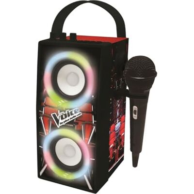 LEXIBOOK , Altavoz Karaoke Bluetooth The Voice, Micrófono, efectos de luz, inalámbrico, tarjeta USB/SD, batería recargable, negro y rojo LEXIBOOK , Altavoz Karaoke Bluetooth The Voice, Micrófono, efectos de luz, inalámbrico, tarjeta USB/SD, batería recargable, negro y rojo