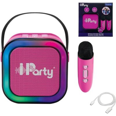 LEXIBOOK , Altavoz Karaoke iParty, 2 micrófonos inalámbricos, efectos de luz, rosa LEXIBOOK , Altavoz Karaoke iParty, 2 micrófonos inalámbricos, efectos de luz, rosa