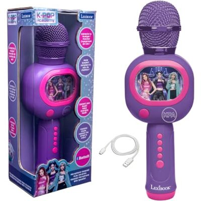 LEXIBOOK , K-Pop Academy, Micrófono Karaoke Bluetooth, Morado, Micrófono karaoke inalámbrico con altavoz, luces, Bluetooth, 4 efectos de voz y carga USB-C. LEXIBOOK , K-Pop Academy, Micrófono Karaoke Bluetooth, Morado, Micrófono karaoke inalámbrico con altavoz, luces, Bluetooth, 4 efectos de voz y carga USB-C.