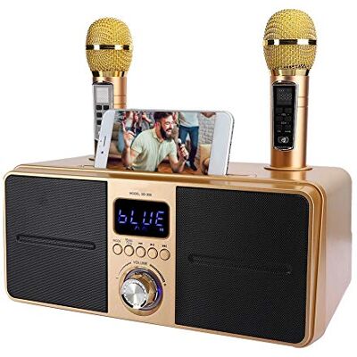 Bewinner Máquina de Karaoke con 2 Micrófonos Inalámbricos Kit de KTV Altavoz Karaoke Bluetooth AUX USB Máquina Multipropósito de Video con Soporte para Teléfono Móvil Universal para Telefono/Tablet/PC Bewinner Máquina de Karaoke con 2 Micrófonos Inalámbricos Kit de KTV Altavoz Karaoke Bluetooth AUX USB Máquina Multipropósito de Video con Soporte para Teléfono Móvil Universal para Telefono/Tablet/PC