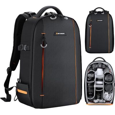 K&F CONCEPT Mochila compacta resistente a salpicaduras para cámara Compartimento laptop. Apertura 180°. Ligera. Compatible con Canon, Nikon, Sony, Olympus y SLR/DSLR. K&F CONCEPT Mochila compacta resistente a salpicaduras para cámara Compartimento laptop. Apertura 180°. Ligera. Compatible con Canon, Nikon, Sony, Olympus y SLR/DSLR.