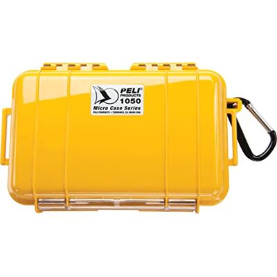 PELI 1050 Micro Case, Cajita estanca para proteger objetos pequeños en actividades al aire libre y deportes, IP67 estanca1L de capacidad, fabricada en EE.UU., color amarillo/color negro PELI 1050 Micro Case, Cajita estanca para proteger objetos pequeños en actividades al aire libre y deportes, IP67 estanca1L de capacidad, fabricada en EE.UU., color amarillo/color negro