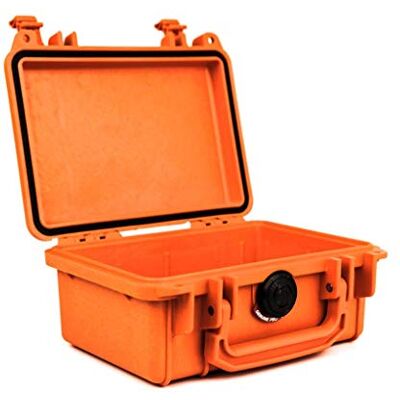 PELI 1120 Funda de cámara rígida y estanca para equipos fotográficos y delicados, IP67 estanca e impermeable al polvo, 2L de capacidad, fabricada en EE.UU., sin espuma, color naranja PELI 1120 Funda de cámara rígida y estanca para equipos fotográficos y delicados, IP67 estanca e impermeable al polvo, 2L de capacidad, fabricada en EE.UU., sin espuma, color naranja