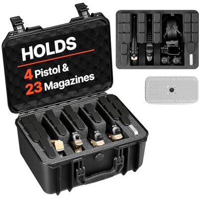 VEVOR Estuche Rígido para Pistola con Revestimiento de Espuma XPE, Funda para 4 Pistolas, Resistente al Agua y Polvo con Interior Personalizable y Asa 404 x 319 x 192 mm, Negro, Cumple con la TSA VEVOR Estuche Rígido para Pistola con Revestimiento de Espuma XPE, Funda para 4 Pistolas, Resistente al Agua y Polvo con Interior Personalizable y Asa 404 x 319 x 192 mm, Negro, Cumple con la TSA