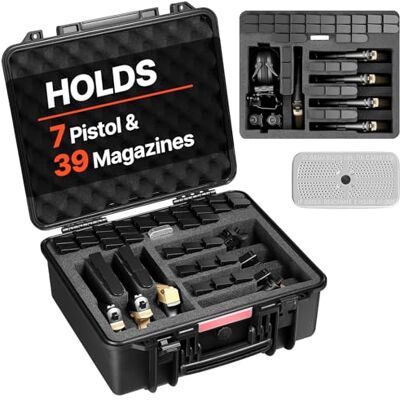 VEVOR Estuche Rígido para Pistola con Revestimiento de Espuma XPE, Funda para 7 Pistolas, Resistente al Agua y Polvo con Interior Personalizable y Asa 491 x 434 x 211 mm, Negro, Cumple con la TSA VEVOR Estuche Rígido para Pistola con Revestimiento de Espuma XPE, Funda para 7 Pistolas, Resistente al Agua y Polvo con Interior Personalizable y Asa 491 x 434 x 211 mm, Negro, Cumple con la TSA