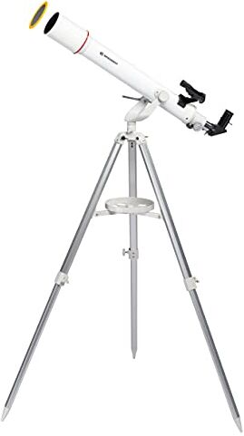 Bresser Refractor Telescopio Nano AR-70/700 AZ con trípode de Aluminio de 3 Patas, Montaje azimutal, buscador de Puntos LED y Adaptador de cámara para Smartphone para Principiantes, Color Blanco