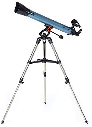 Celestron 22402 Inspire 80AZ Telescopio Refractor con Adaptador de teléfono Inteligente Incorporado, con Dos oculares, Diagonal Imagen Recta 90°, trípode Ajustable y Bandeja Accesorios, Azul