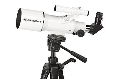 Bresser Optics Classic 70/350 Refractor 140x Negro, Blanco Telescopio (65 cm, 2,3 kg, Aluminio, Aluminio)