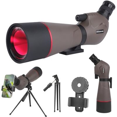 BOSSDUN 20-60x80mm Telescopio Terrestre, Zoom Catajos Alta Potencia, Adaptador Teléfono, Trípode, Bolsa, 45° Angular, Observación Estrellas, Aves, Caza BOSSDUN 20-60x80mm Telescopio Terrestre, Zoom Catajos Alta Potencia, Adaptador Teléfono, Trípode, Bolsa, 45° Angular, Observación Estrellas, Aves, Caza