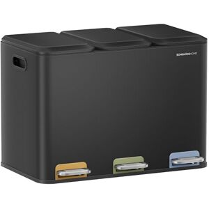 SONGMICS HOME Papelera de Cocina Triple, Cubo de Basura de 3 x 15 L con Pedales Codificados por Colores, Sistema de Separación de Residuos, con Tapas y Cubos Interiores, Acero, Negro Tinta SONGMICS HOME Papelera de Cocina Triple, Cubo de Basura de 3 x 15 L con Pedales Codificados por Colores, Sistema de Separación de Residuos, con Tapas y Cubos Interiores, Acero, Negro Tinta