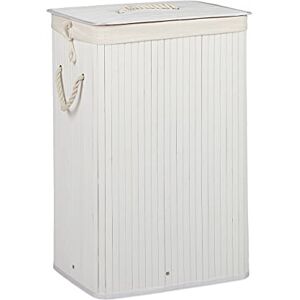 Relaxdays Cesto Ropa Sucia Plegable, Cubo Colada Rectangular con Tapa, Bambú, 83 L, 65,5 x 43,5 x 33,5 cm, Blanco Relaxdays Cesto Ropa Sucia Plegable, Cubo Colada Rectangular con Tapa, Bambú, 83 L, 65,5 x 43,5 x 33,5 cm, Blanco