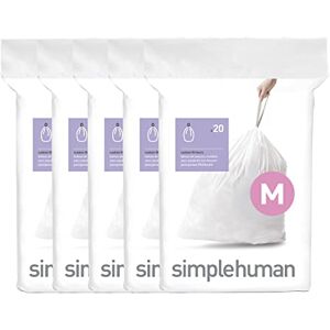 simplehuman Code M Bolsas de basura con 100 bolsas de basura 50% recicladas de ajuste personalizado en paquetes dispensadores con asa de cordón duradera, 45 L, color blanco simplehuman Code M Bolsas de basura con 100 bolsas de basura 50% recicladas de ajuste personalizado en paquetes dispensadores con asa de cordón duradera, 45 L, color blanco