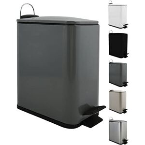 Spirella Cubo de basura con pedal de 5 litros, modelo Erik, rectangular, cierre suave y silencioso, uso seguro con pedales antideslizantes, gris mate Spirella Cubo de basura con pedal de 5 litros, modelo Erik, rectangular, cierre suave y silencioso, uso seguro con pedales antideslizantes, gris mate