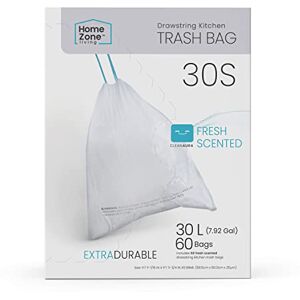 Zone Bolsas de basura de cocina de 8 galones con asas de cordón, diseño resistente de ajuste personalizado para cubos de basura estándar de 30 litros, código 30S, 60 unidades Zone Bolsas de basura de cocina de 8 galones con asas de cordón, diseño resistente de ajuste personalizado para cubos de basura estándar de 30 litros, código 30S, 60 unidades