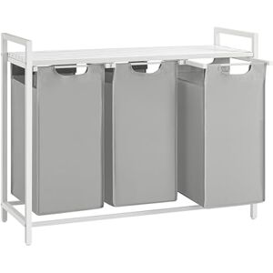 VASAGLE Cesto para Ropa Sucia, Cesta Colada, 3 Bolsas de Tela Oxford Extraíble y Desmontable, Estante, Marco Metálico, 3 x 40 L, 92,5 x 33 x 72 cm, Gris Paloma y Blanco Mate BLH301W03 VASAGLE Cesto para Ropa Sucia, Cesta Colada, 3 Bolsas de Tela Oxford Extraíble y Desmontable, Estante, Marco Metálico, 3 x 40 L, 92,5 x 33 x 72 cm, Gris Paloma y Blanco Mate BLH301W03