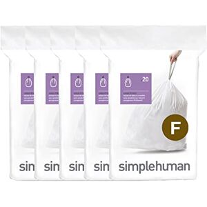 simplehuman Code F Bolsas de basura con cordón en paquetes dispensadores, 100 unidades, 25-30 litros, color blanco simplehuman Code F Bolsas de basura con cordón en paquetes dispensadores, 100 unidades, 25-30 litros, color blanco