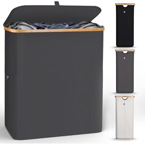HENNEZ Cesto Ropa Sucia 2 Compartimentos 140 L Cesta Ropa Sucia con Tapa, Cubo Ropa Sucia Plegable Cestos para la Ropa Sucia de Bambú Separador de Ropa Sucia Grande Cubo para la Colada Doble HENNEZ Cesto Ropa Sucia 2 Compartimentos 140 L Cesta Ropa Sucia con Tapa, Cubo Ropa Sucia Plegable Cestos para la Ropa Sucia de Bambú Separador de Ropa Sucia Grande Cubo para la Colada Doble