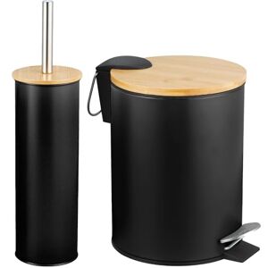 Amig Pack de Papelera y Escobillero Naturline Ø168 x 230 mm Acero y Bambú Color Negro Set de Baño con Diseño Actual y Práctico Decoración Sofisticada Amig Pack de Papelera y Escobillero Naturline Ø168 x 230 mm Acero y Bambú Color Negro Set de Baño con Diseño Actual y Práctico Decoración Sofisticada