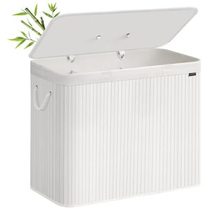 SONGMICS Cesto de la Ropa Sucia con Tapa, 3 compartimentos, 170 L, Cesta de Lavandería de Bambú, Plegable, con Bolsa Lavable Extraíble, Asas, para Lavandería, Dormitorio, Blanco LCB013W01 SONGMICS Cesto de la Ropa Sucia con Tapa, 3 compartimentos, 170 L, Cesta de Lavandería de Bambú, Plegable, con Bolsa Lavable Extraíble, Asas, para Lavandería, Dormitorio, Blanco LCB013W01