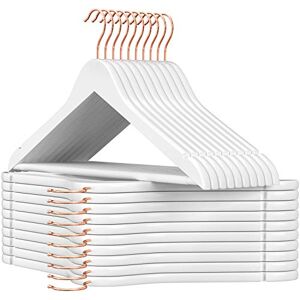 SONGMICS Percha de Madera Maciza, Juego de 20, con Ranuras para Hombros, Barra Antideslizante para Pantalones, Gancho Giratorio de 360°, para Trajes, Camisas, Abrigos, Blanco y Oro Rosa CRW001W01 SONGMICS Percha de Madera Maciza, Juego de 20, con Ranuras para Hombros, Barra Antideslizante para Pantalones, Gancho Giratorio de 360°, para Trajes, Camisas, Abrigos, Blanco y Oro Rosa CRW001W01