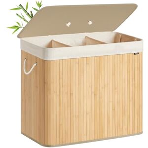 SONGMICS Cesto de la Ropa Sucia con Tapa, 3 compartimentos, 170 L, Cesta de Lavandería de Bambú, Plegable, con Bolsa Lavable Extraíble, Asas, para Lavandería, Dormitorio, Natural LCB013Y01 SONGMICS Cesto de la Ropa Sucia con Tapa, 3 compartimentos, 170 L, Cesta de Lavandería de Bambú, Plegable, con Bolsa Lavable Extraíble, Asas, para Lavandería, Dormitorio, Natural LCB013Y01