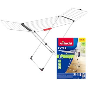 Vileda Tendedero Plegable Extra de Aluminio con Patas en X, 20 m de tendido, Varillas XL, Tubos 5 Veces más Resistentes, Ruedas y Soporte para Calcetines Vileda Tendedero Plegable Extra de Aluminio con Patas en X, 20 m de tendido, Varillas XL, Tubos 5 Veces más Resistentes, Ruedas y Soporte para Calcetines