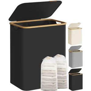 SONGMICS Cesto de Ropa Sucia con Tapa, Gran Cesta Colada de 2 Secciones, 130 L, Forro de Malla Extraíble, Tejido Oxford, Asas Bambú, Plegable, 52 x 38,5 x 70,5 cm, Negro Tinta LCB513B01 SONGMICS Cesto de Ropa Sucia con Tapa, Gran Cesta Colada de 2 Secciones, 130 L, Forro de Malla Extraíble, Tejido Oxford, Asas Bambú, Plegable, 52 x 38,5 x 70,5 cm, Negro Tinta LCB513B01