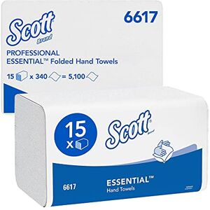 Scott Essential 0100 Toallas de Mano Intercaladas, 15 Paquetes de 340 Hojas de Papel, Tamaño Pequeño, Tecnología Absorbente Airflex, Color: Blanco Scott Essential 0100 Toallas de Mano Intercaladas, 15 Paquetes de 340 Hojas de Papel, Tamaño Pequeño, Tecnología Absorbente Airflex, Color: Blanco