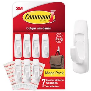 Command Gancho , Blanco, Grande, 7 ganchos + 12 tiras Command Gancho , Blanco, Grande, 7 ganchos + 12 tiras