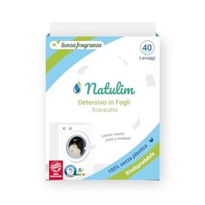 Natulim - Detergente en Tiras para Lavadora (40 Lavados) - Incluye efecto Suavizante, Ecológico, Hipoalergénico, Made in Spain - Ropa limpia y suave sin ensuciar el Planeta (Sin Fragancia)