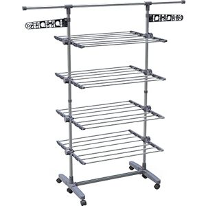 VOUNOT ® Tendedero Vertical Plegable, Tendedores de Ropa Tipo Torre, Estantes de Secado Ropa con Alas Plegables y 6 Ruedas, 4 Niveles VOUNOT ® Tendedero Vertical Plegable, Tendedores de Ropa Tipo Torre, Estantes de Secado Ropa con Alas Plegables y 6 Ruedas, 4 Niveles