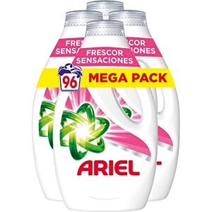 Ariel Detergente Lavadora Liquido, 96 Lavados (4x24), Jabon Frescor Sensaciones, Limpieza Mejorada en Ciclos Mas Frios con la Exclusiva Tecnologia de limpieza en Frio