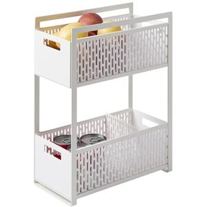 YAMAZAKI TOWER 2~Tiered Storage Basket Set, white, ABS Resin / Steel / Silicone, 16 x 32.5 x 46 cm YAMAZAKI TOWER 2~Tiered Storage Basket Set, white, ABS Resin / Steel / Silicone, 16 x 32.5 x 46 cm