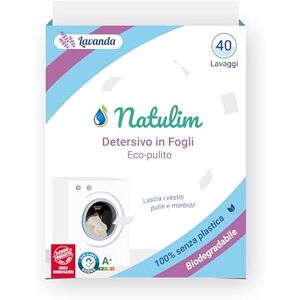 Natulim - Detergente en Tiras para Lavadora (40 Lavados) - Incluye Suavizante, Ecológico, Hipoalergénico, Made in Spain - Ropa limpia y suave sin ensuciar el Planeta (Fragancia Lavanda)