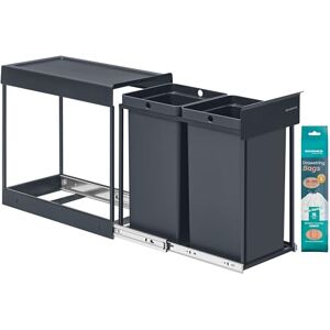 SONGMICS Papelera de Cocina para Reciclaje y Residuos, Cubo de Basura para Armario, 2 x 15 L Compartimentos Dobles, Extraíble, Marco de Acero, Tapa ABS, Gris SONGMICS Papelera de Cocina para Reciclaje y Residuos, Cubo de Basura para Armario, 2 x 15 L Compartimentos Dobles, Extraíble, Marco de Acero, Tapa ABS, Gris