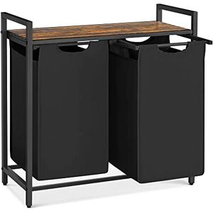 VASAGLE Cesto para Ropa Sucia, Cesta Colada, 2 Bolsas de Tela Oxford Extraíble y Desmontable, Estante, Marco Metálico, 2 x 46 L, 73 x 33 x 72 cm, Negro Tinta y Marrón Rústico VASAGLE Cesto para Ropa Sucia, Cesta Colada, 2 Bolsas de Tela Oxford Extraíble y Desmontable, Estante, Marco Metálico, 2 x 46 L, 73 x 33 x 72 cm, Negro Tinta y Marrón Rústico
