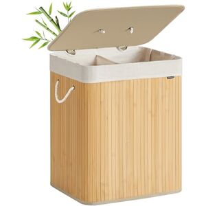 SONGMICS Cesto de la Ropa Sucia con Tapa, 2 compartimentos, 120 L, Cesta de Lavandería de Bambú, Plegable, con Bolsa Lavable Extraíble, Asas, para Lavandería, Dormitorio, Natural LCB014Y01 SONGMICS Cesto de la Ropa Sucia con Tapa, 2 compartimentos, 120 L, Cesta de Lavandería de Bambú, Plegable, con Bolsa Lavable Extraíble, Asas, para Lavandería, Dormitorio, Natural LCB014Y01