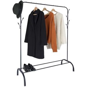 Relaxdays Perchero , HxBxT: 148 x 110 x 40 cm, Estante, Ganchos y Barra para Ropa, Metal, Perchero, Negro Relaxdays Perchero , HxBxT: 148 x 110 x 40 cm, Estante, Ganchos y Barra para Ropa, Metal, Perchero, Negro