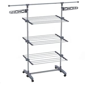 VOUNOT ® Tendedero Vertical Plegable, Tendedores de Ropa Tipo Torre, Estantes de Secado Ropa con Alas Plegables y 6 Ruedas, 3 Niveles VOUNOT ® Tendedero Vertical Plegable, Tendedores de Ropa Tipo Torre, Estantes de Secado Ropa con Alas Plegables y 6 Ruedas, 3 Niveles