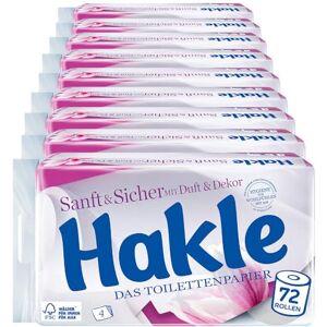 Hakle Papel higiénico suave y seguro, 4 capas, 1 paquete de 72 rollos (9 x 8 rollos) Hakle Papel higiénico suave y seguro, 4 capas, 1 paquete de 72 rollos (9 x 8 rollos)