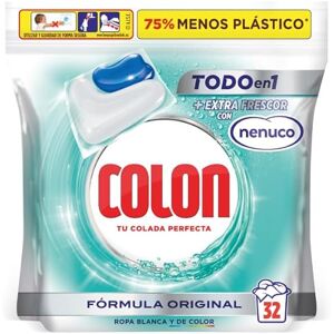 Colon Total Power Gel Caps Nenuco Detergente para Lavadora, Aroma Nenuco, Formato Cápsulas 32 Dosis, El embalaje puede variar Colon Total Power Gel Caps Nenuco Detergente para Lavadora, Aroma Nenuco, Formato Cápsulas 32 Dosis, El embalaje puede variar