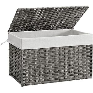 SONGMICS Cesto de Ropa Sucia, Cesta de Ratán Sintético 105 L con Tapa y Asas, Mimbre, Plegable, Forros Extraíbles, para Mantas, Ropa, Dormitorio, Baño, Lavandería, Gris Paloma RST066G01 SONGMICS Cesto de Ropa Sucia, Cesta de Ratán Sintético 105 L con Tapa y Asas, Mimbre, Plegable, Forros Extraíbles, para Mantas, Ropa, Dormitorio, Baño, Lavandería, Gris Paloma RST066G01