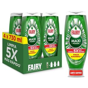 FAIRY Maxi Poder Líquido Lavavajillas 4 x 730ml, Limpieza Fácil Y Sin Esfuerzo Incluso En Las Ollas Y Sartenes Más Grasientas FAIRY Maxi Poder Líquido Lavavajillas 4 x 730ml, Limpieza Fácil Y Sin Esfuerzo Incluso En Las Ollas Y Sartenes Más Grasientas